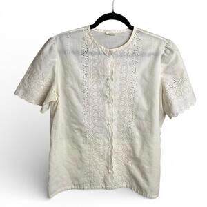 Vintage White Embroidered Button-Up Blouse